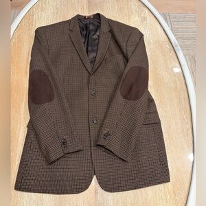 Italian Brown Houndstooth Blazer with Elbow Patches